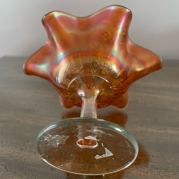 VTG Fenton Marigold Iridescent Mid-Century Carnival Glass Footed Compote Holly - Picture 7 of 10